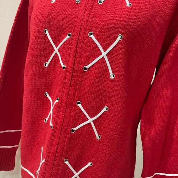Storybook Knits Red and white HOLIDAYS BOOK LOVERS Cardigan Sweater sixe Small - Picture 8 of 14